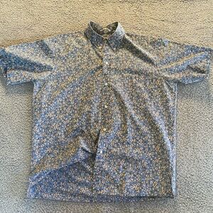 Reyn Spooner Blue Kettle Floral Button Down Shirt Sleeve Reverse Print Men Large
